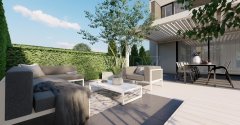 3D tuin ontwerper tegel grote overkapping lamellen lounge dining inrichting afstyling architect vr