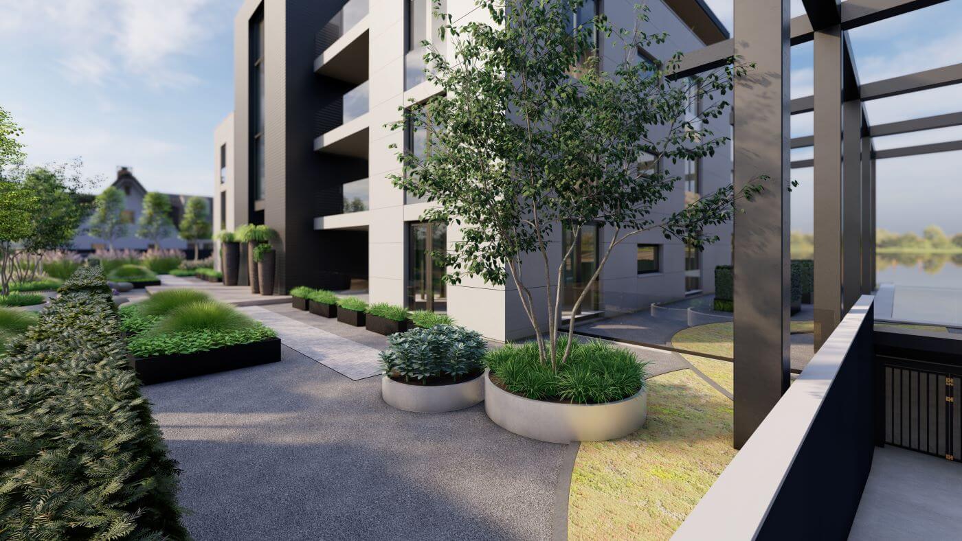 Bedrijventerrein bedrijfstuin kantoor vergroenen moderne buitenruimte