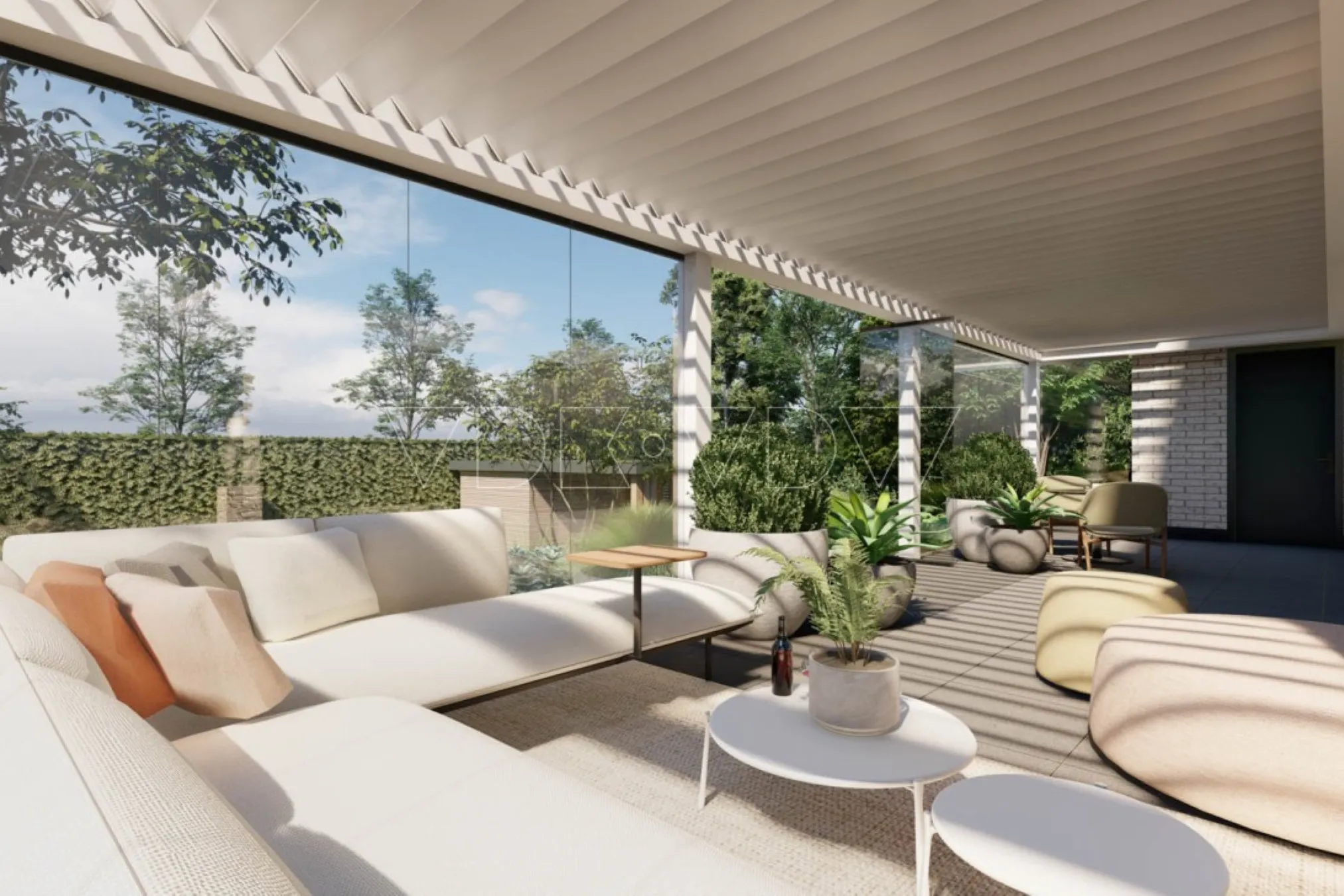 Design veranda met tuinbank