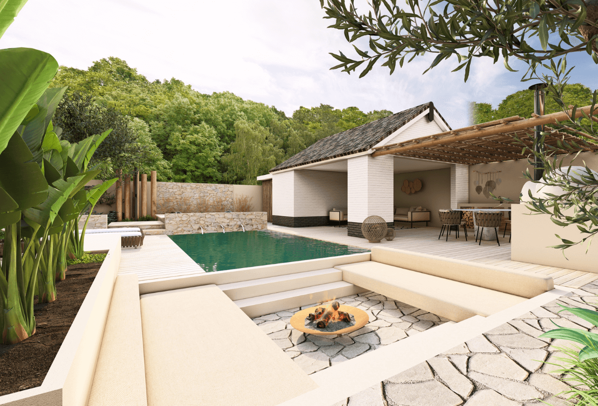Ibiza tuin met flagstones