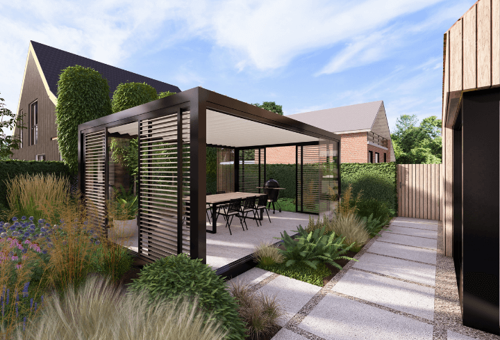 Een tuinupgrade met een tuinkamer met lamellendak